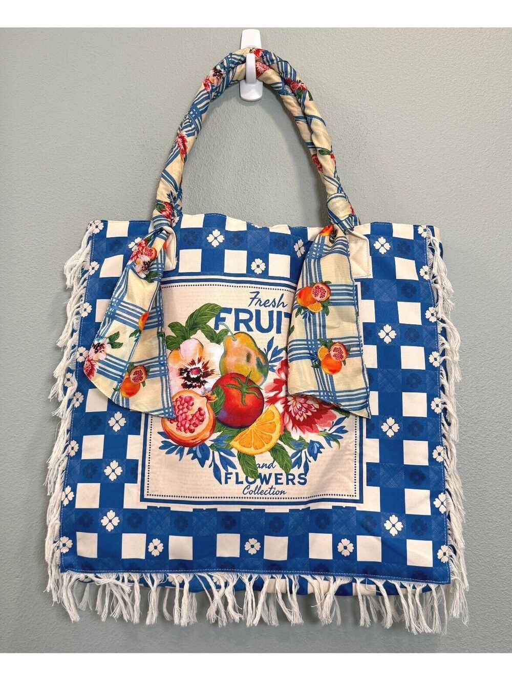 Anthropologie Aguabendita Rania Basket Fruit Print Tote Bag NWT